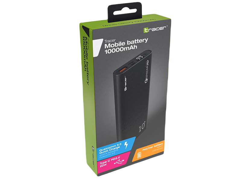 Tracer powerbank 10000 AluPD20W+QC3.0 Black