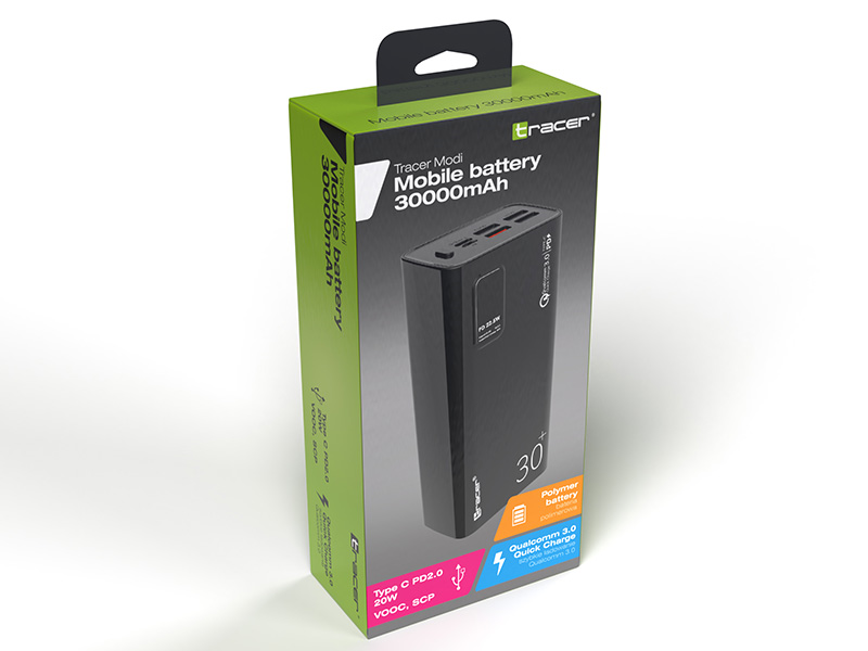 TRACER MODI 30000mAh QC3.0 PD20W Powerbank black